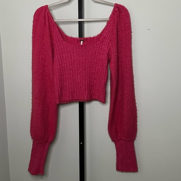 Free People Pink Ribbed Knit Balloon Sleeve Sweater-size Medium-Katie style EUC - Picture 10 of 11